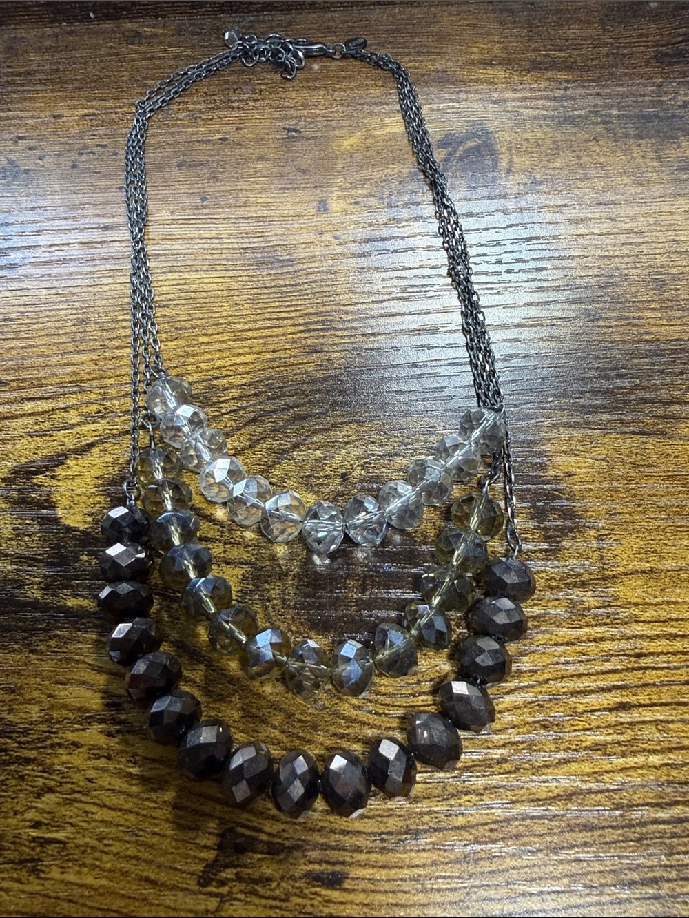 Express Three-Strand Layered Necklace in Clear, Smoky Gray, and Dark Gray
